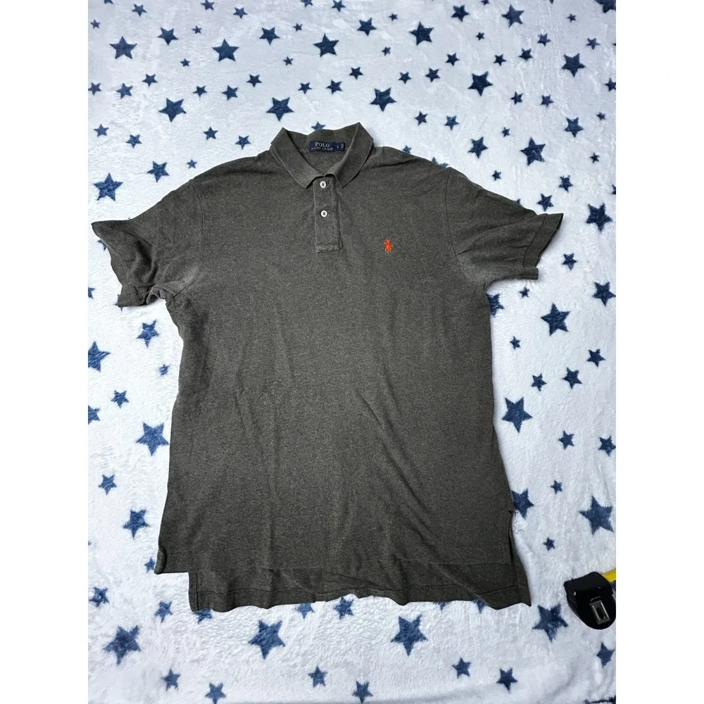 Polo Ralph Lauren Mens Large Gray Polo Shirt Orange Pony Short Sleeve Classic